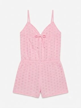 Love to Sleep Pink Eyelet Romper Women Size Medium NWT Cami Shorts Sleepwear⁠